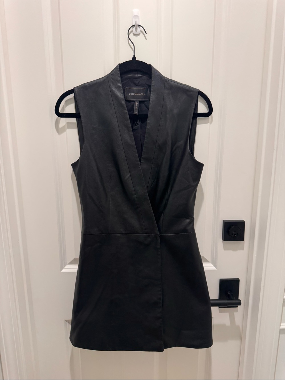 BCBGMaxAzria Black Faux-Leather Sleeveless Wrap Vest